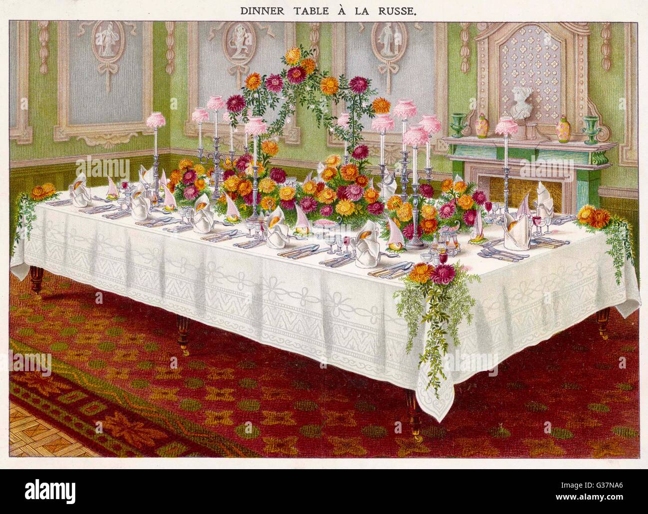 DINNER TABLE A LA RUSSE          Date: circa 1890 Stock Photo