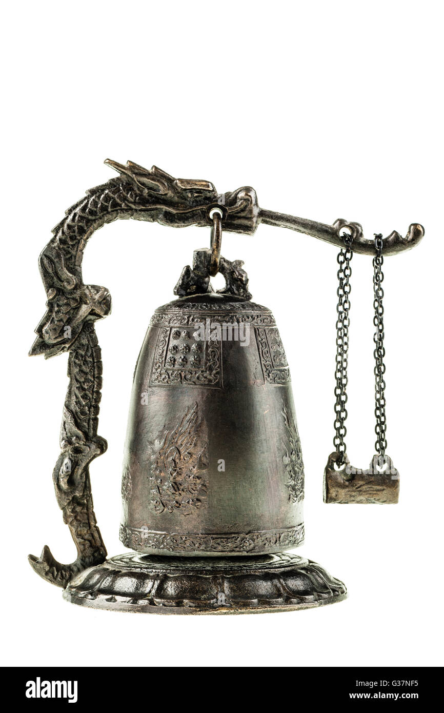 a chinese temple bell miniature isolated over a white background Stock Photo