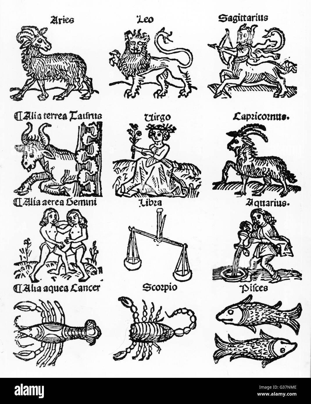 The twelve signs -  a medieval series         Date: 1489 Stock Photo