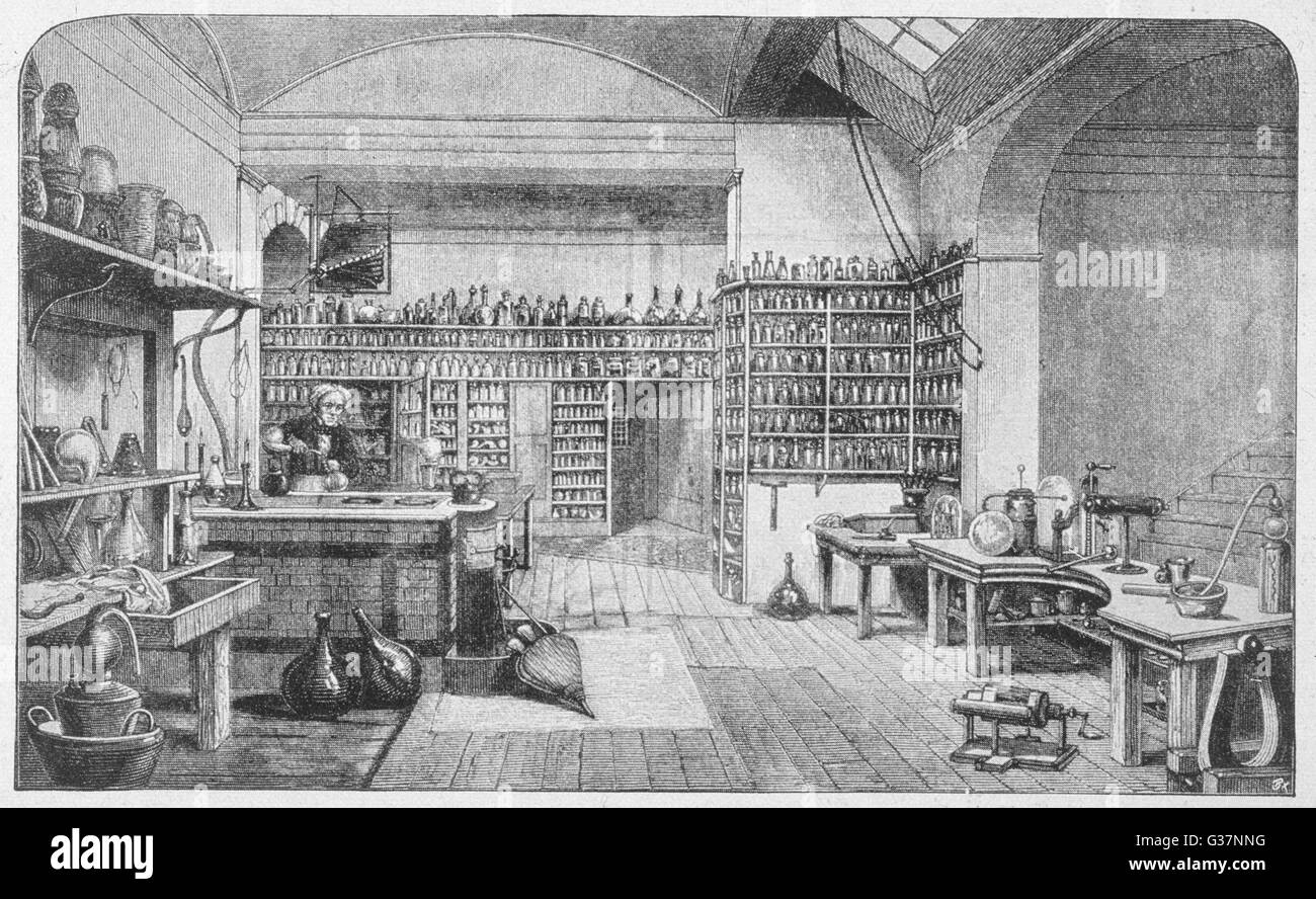 English Scientist Michael Faraday in his Laboratory Stock Photo