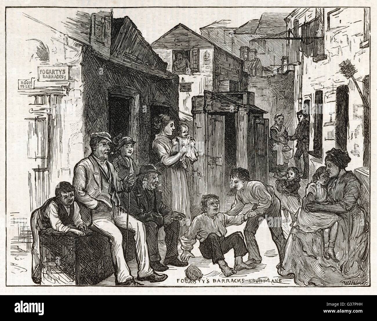 Street scene at Fogarty's  Barracks, Church Lane,  Bloomsbury, London        Date: 1875 Stock Photo