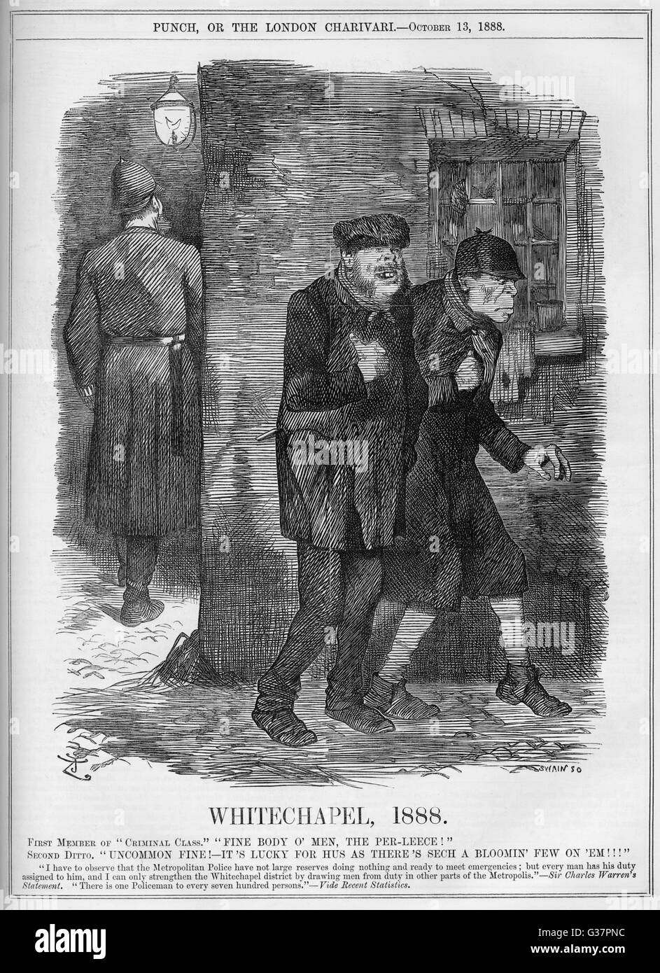 WHITECHAPEL, 1888  Too few police - Satirical comment after the  first five (or six)  Whitechapel murders      Date: 1888 Stock Photo