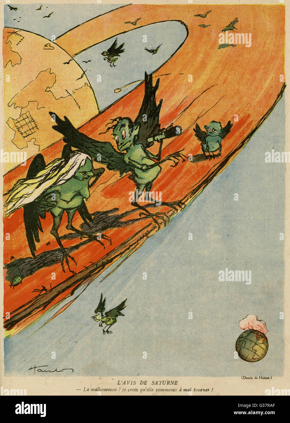 Cartoon, The opinion of Saturn, WW1 Stock Photo