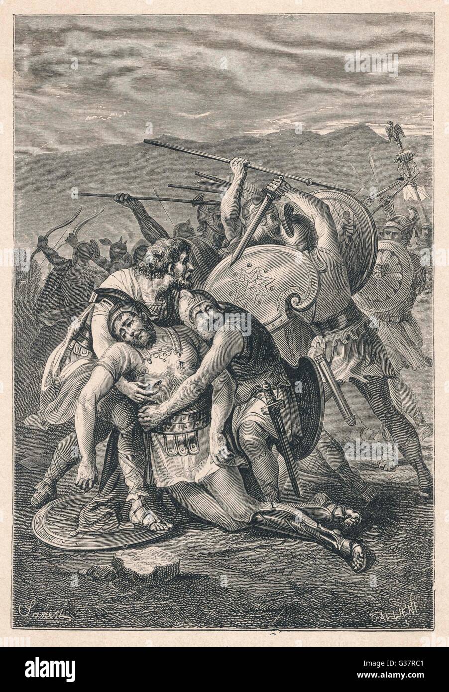 SLAVE REVOLT In the final battle Crassus  defeats the slaves and  Spartacus is killed on the  battlefield      Date: 71 BC Stock Photo