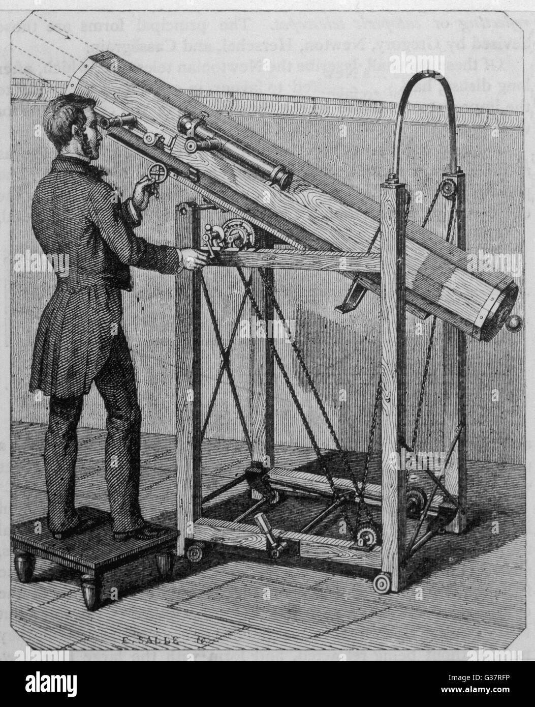 NEWTONIAN TELESCOPE as modified by Foucault         Date: circa 1850 Stock Photo