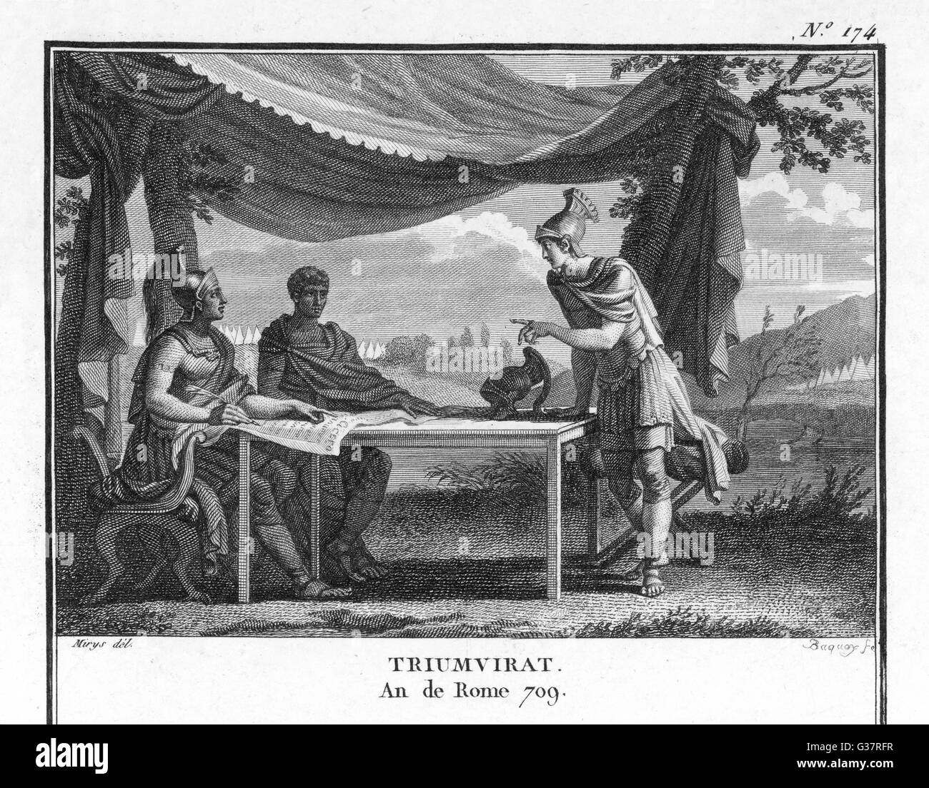 THE TRIUMVIRATE - Marcus Antonius, Octavius  (later emperor Augustus) and  Lepidus       Date: 43 BC Stock Photo