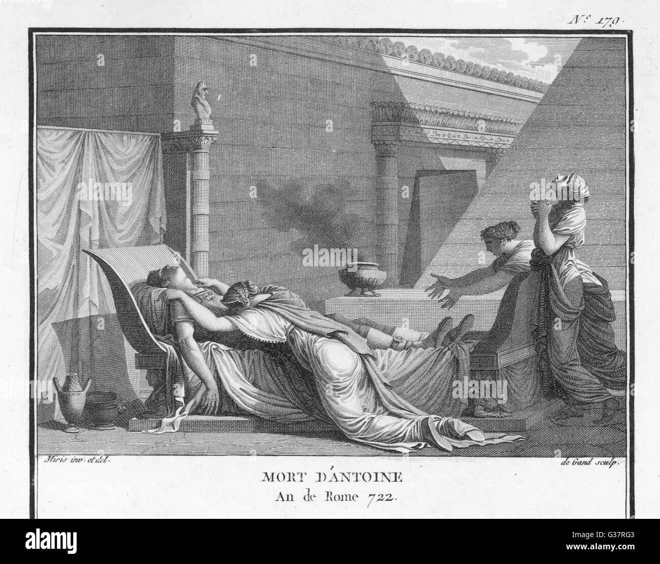 Marcus Antonius, believing  Cleopatra dead, kills himself,  to Cleopatra's distress        Date: 30 BC Stock Photo