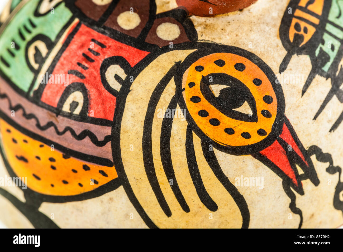 macro detail of an ancient maya painting on a vase Stock Photo