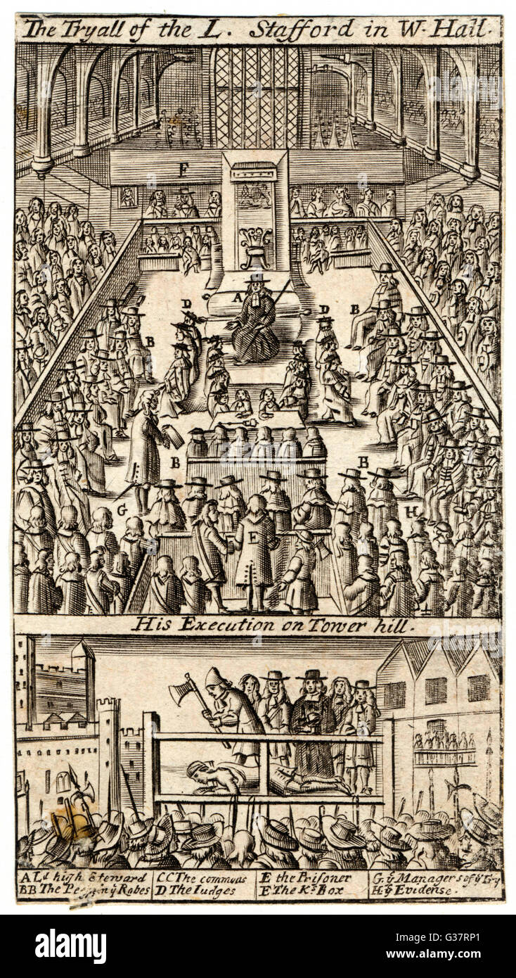 Trial of Earl STRAFFORD in Westminster Hall and public execution on  Tower Hill       Date: 1641 Stock Photo