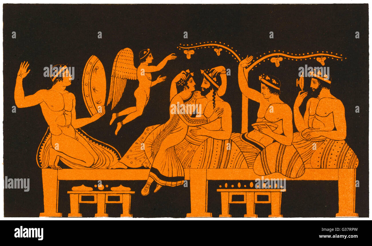 A banquet with a courtesan          Date: ancient Stock Photo