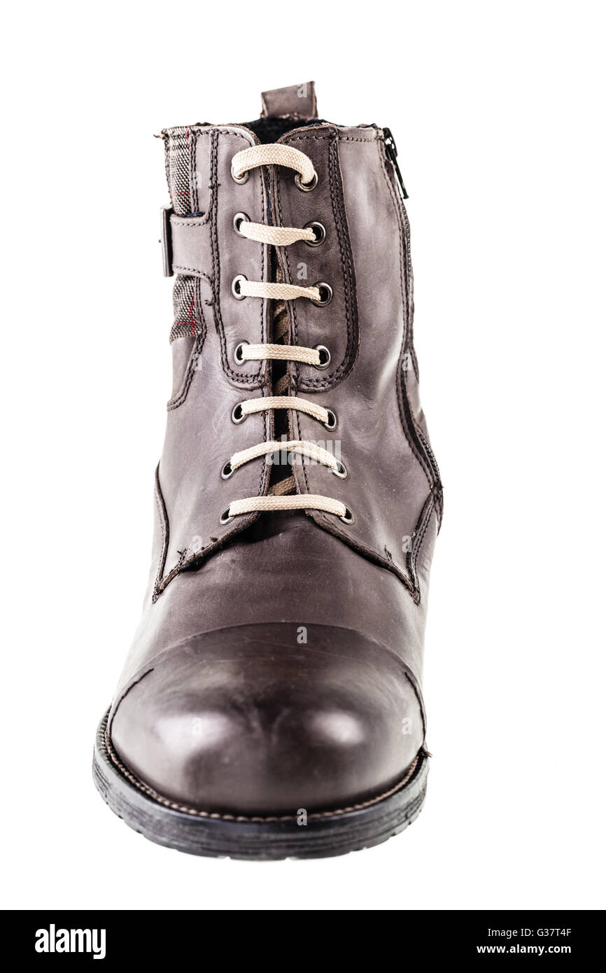 a man's leather fashion boot isolated over a white background Stock Photo