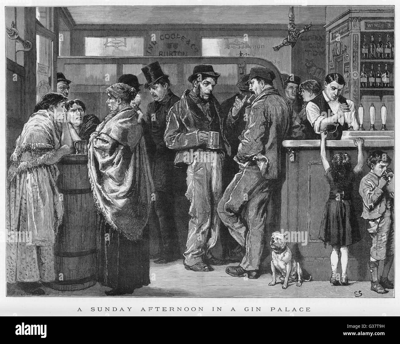Sunday afternoon in a London  gin-palace         Date: 1879 Stock Photo