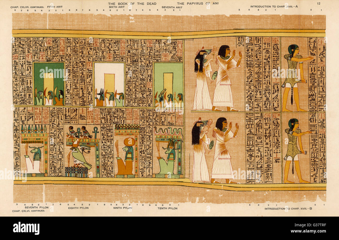 Ani and his wife pass the Seven Gates and Ten Pylons and follow priest