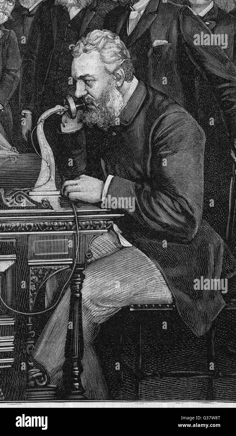ALEXANDER GRAHAM BELL  American inventor and educator  inaugurates the New York- Chicago telephone on October  18th 1892     Date: 1847 - 1922 Stock Photo
