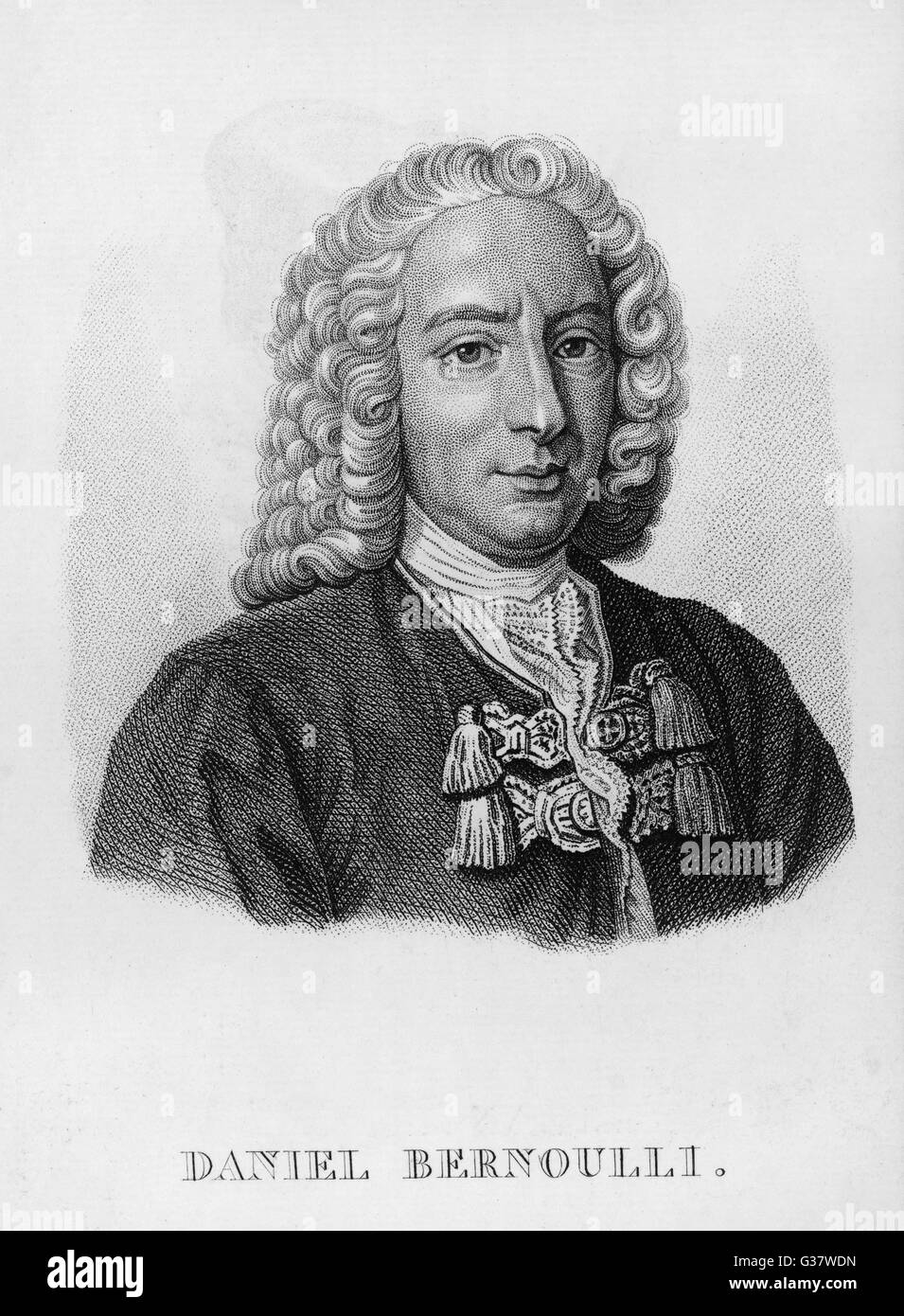 DANIEL BERNOUILLI Swiss Professor of mathematics  at St Petersburg and of  anatomy, botany and physics  and then of philosophy at the  University of Basel     Date: 1700 - 1783 Stock Photo