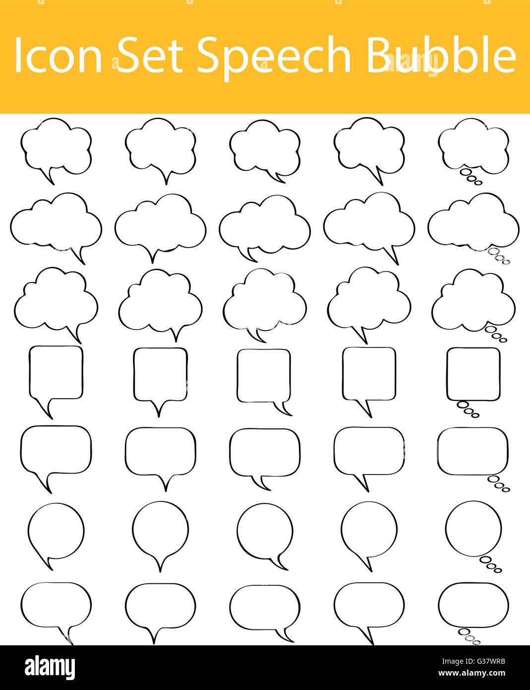 Drawn Doodle Lined Icon Set Speech Bubble with 35 icons for the creative use in graphic design Stock Vector