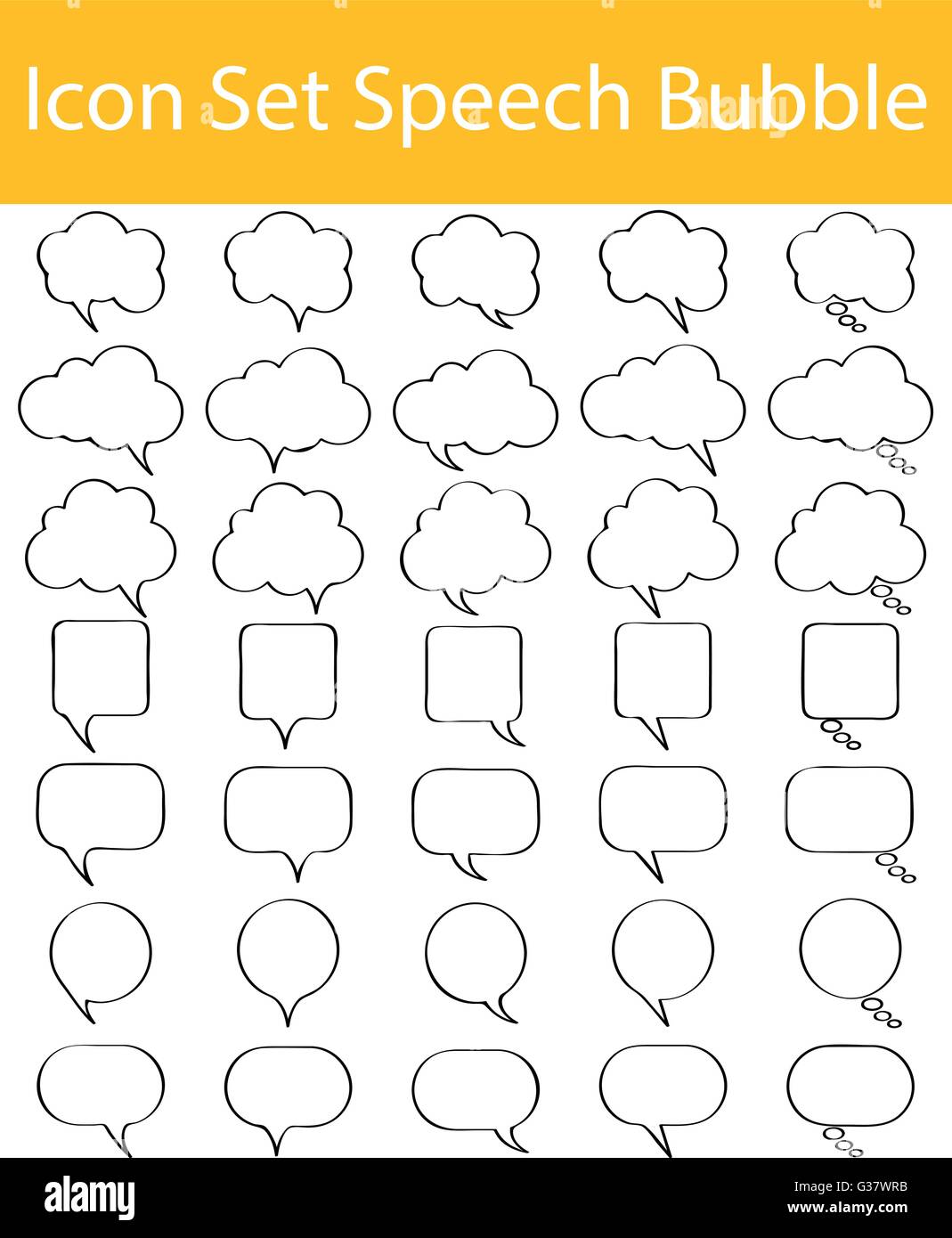 Drawn Doodle Lined Icon Set Speech Bubble with 35 icons for the ...