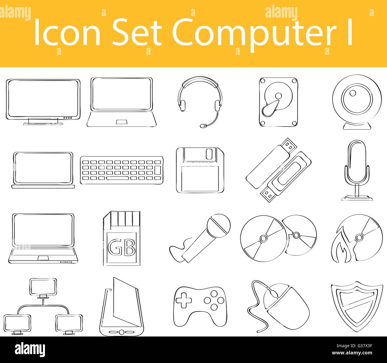 Drawn Doodle Lined Icon Set Computer I with 20 icons for the creative use in graphic design Stock Vector