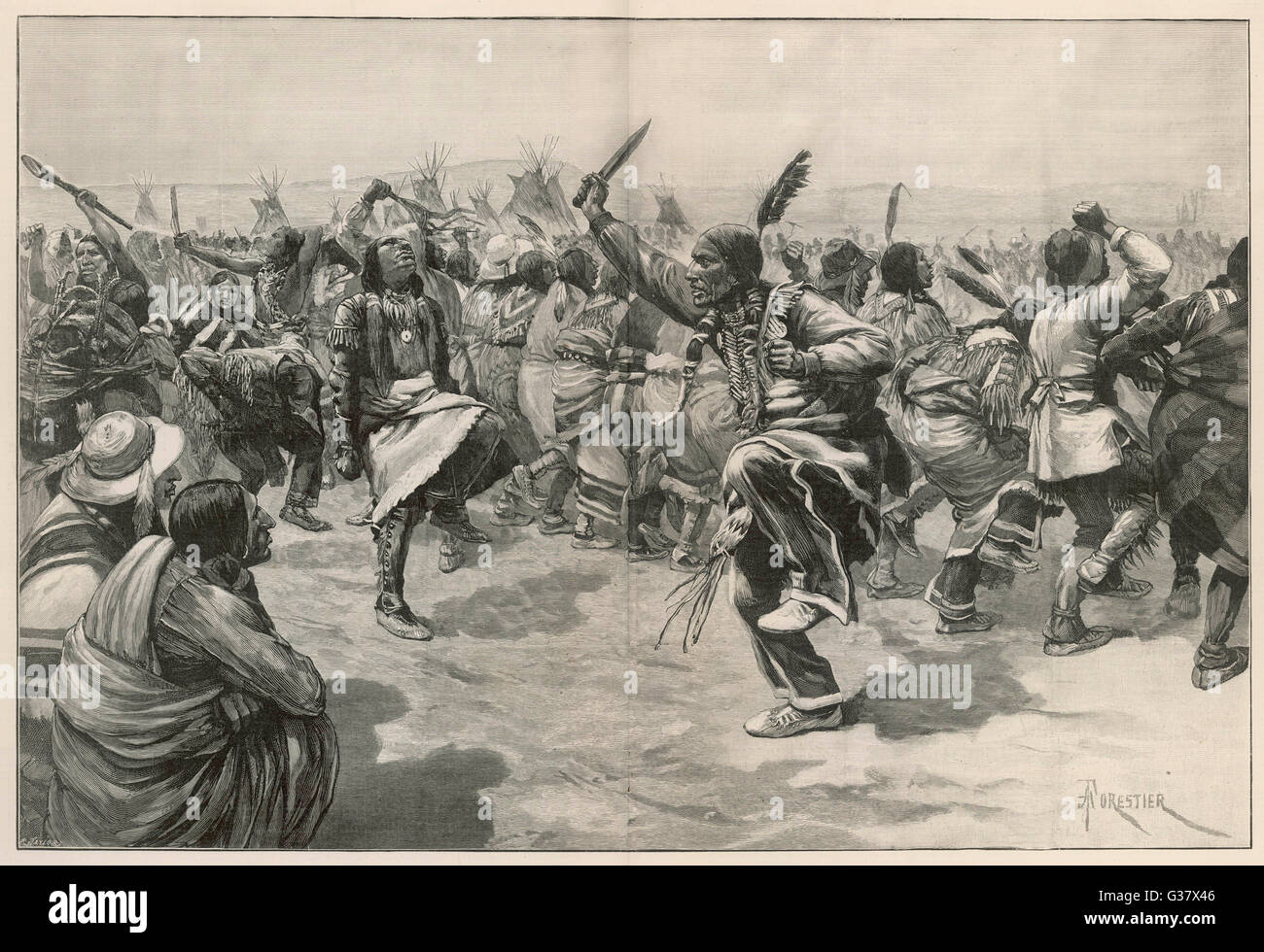 Ghost Dance of the Sioux Indians        Date: 1891 Stock Photo