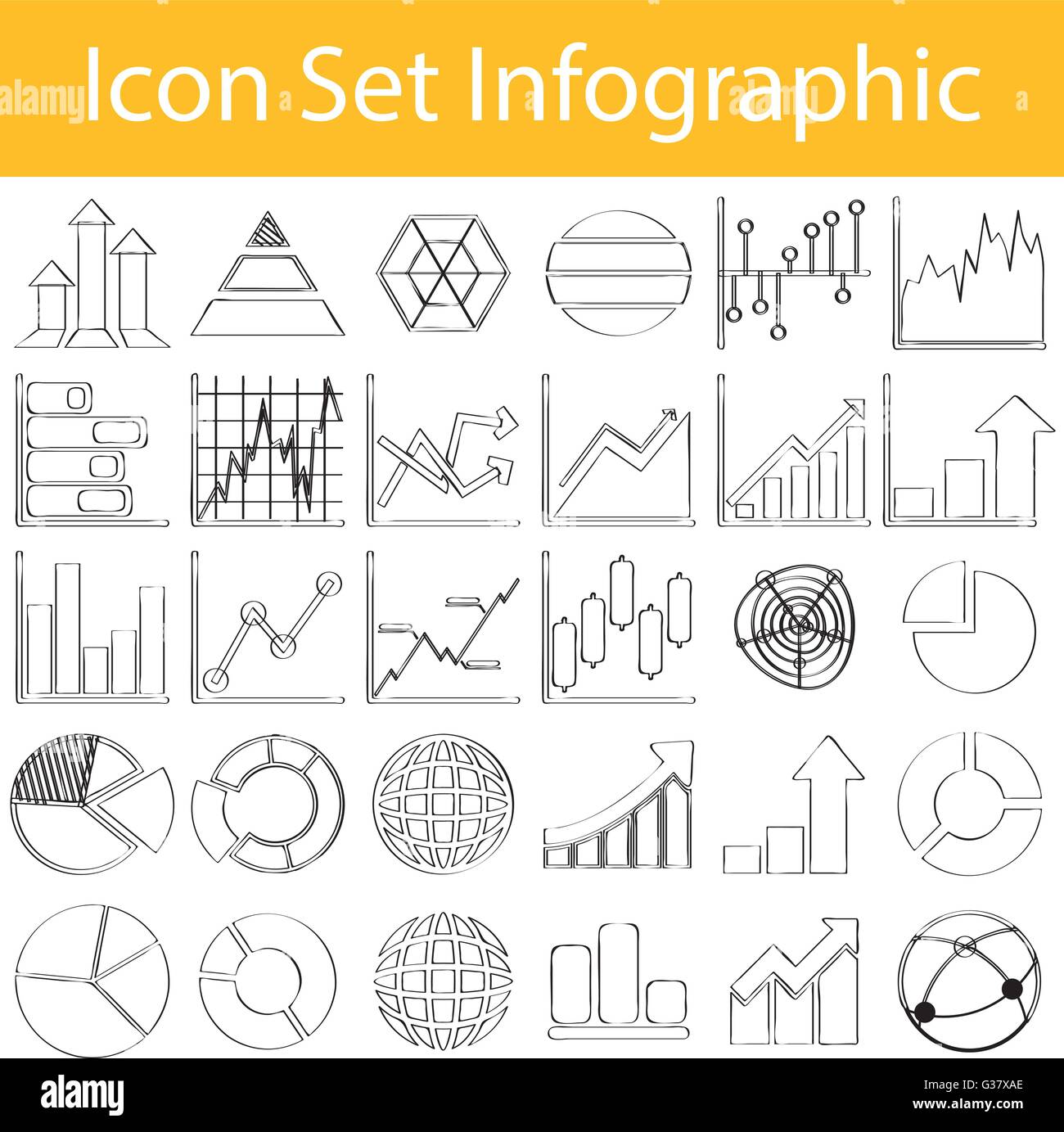 Drawn Doodle Lined Icon Set Infographic with 30 icons for the creative use in graphic design Stock Vector