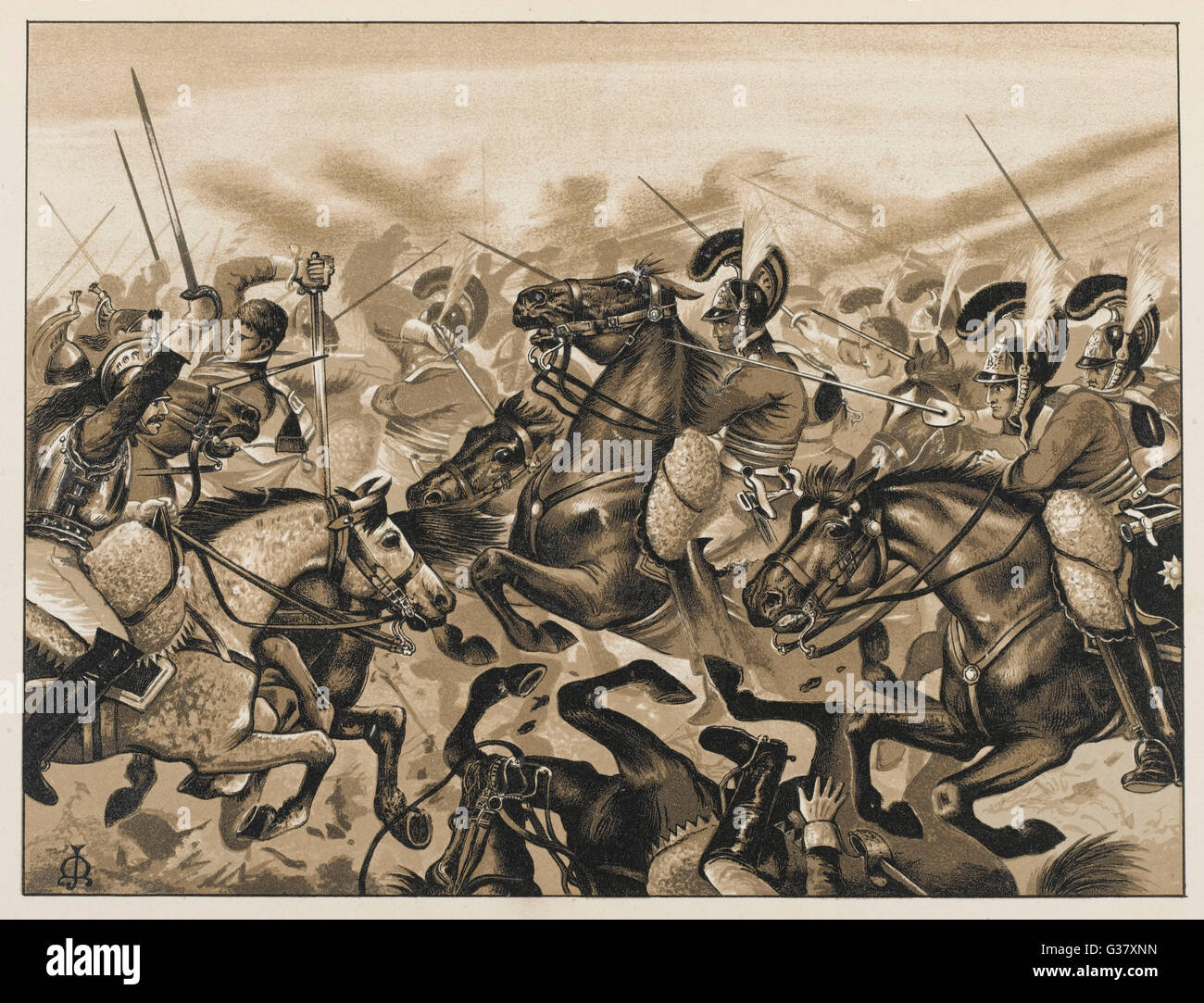The Life Guards in action at the Battle of Waterloo, 1815. Stock Photo