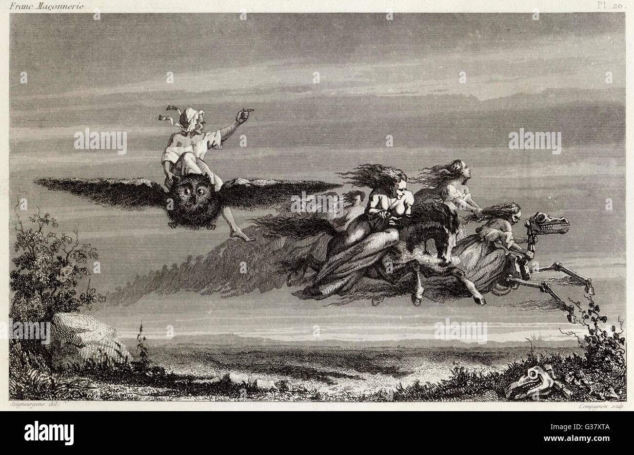 Witches fly to Sabbat on a variety of unusual transport Stock Photo - Alamy