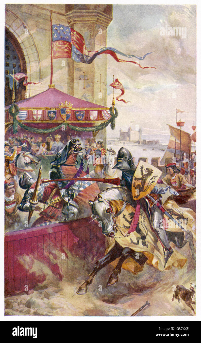 King Richard II of England watching jousting. Stock Photo