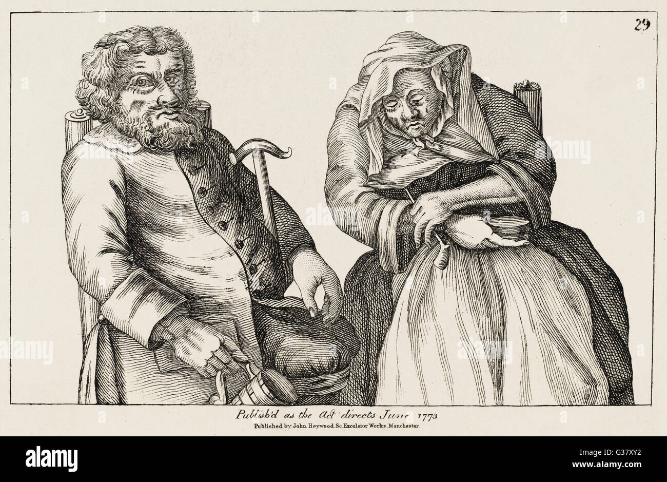 Tim Bobbin/John Collier illustration: An old couple smoking Stock Photo