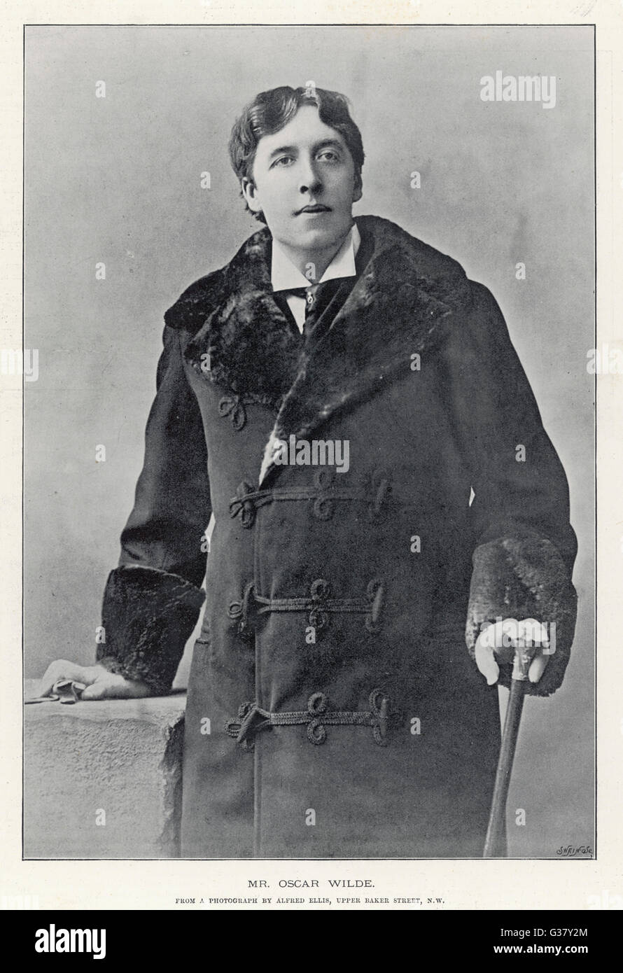Oscar Wilde(1856-1900), Irish writer and playwright, pictured here in a winter coat with a fur collar. Stock Photo