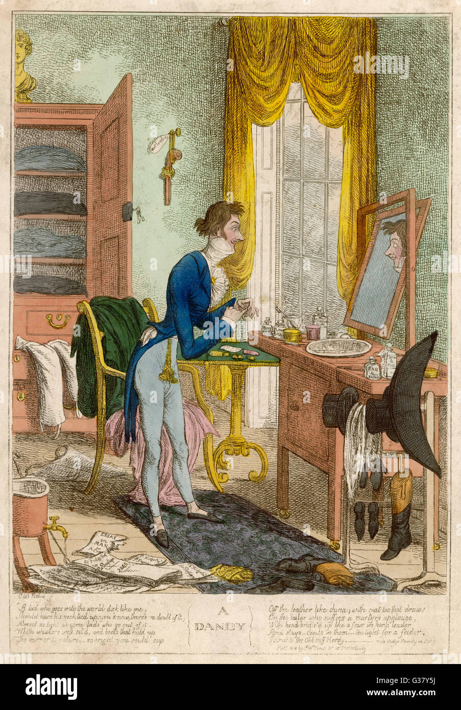 A dandy at his dressing table, 1818 Stock Photo