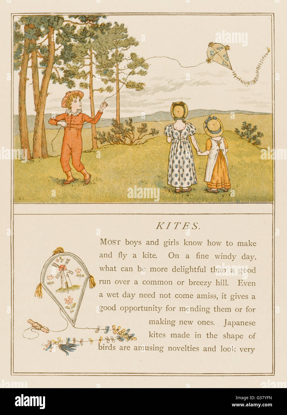 Children flying a kite. Date 1889 Stock Photo Alamy