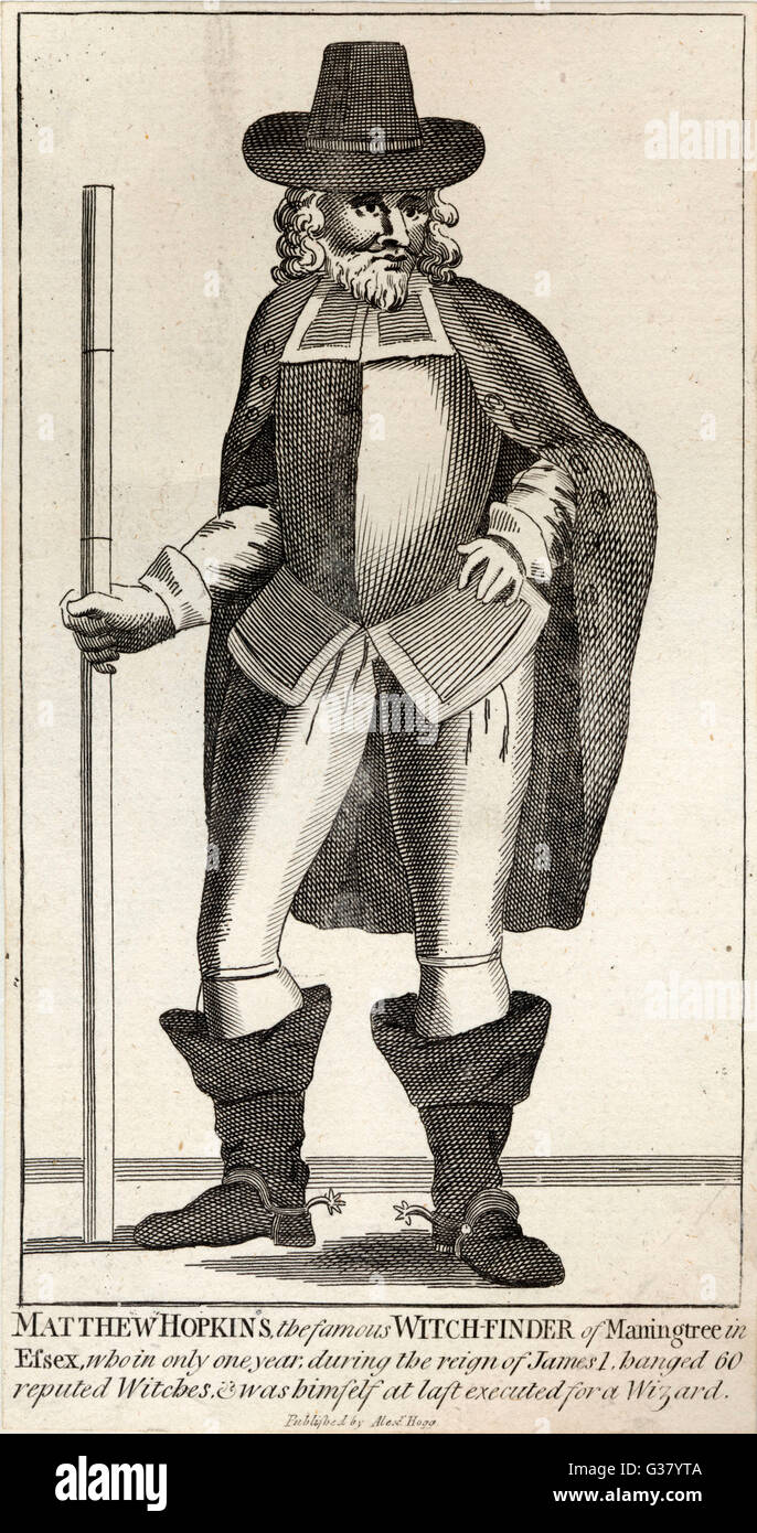 Self-appointed 'Witchfinder- General' in East Anglia,  responsible for many false  accusations of witchcraft. [The details printed with the  portrait are incorrect !]     Date: ? - 1647 Stock Photo