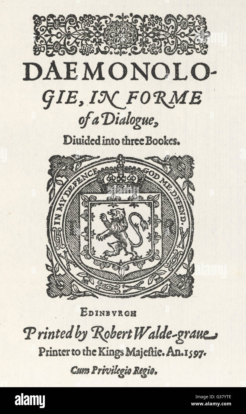 Title-page of 'DAEMONOLOGIE' by King James VI of Scotland (James I of England) Date: 1597