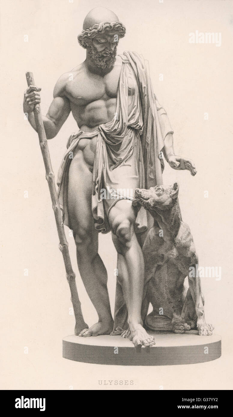 Odysseus is recognised by his  dog, Argos Stock Photo