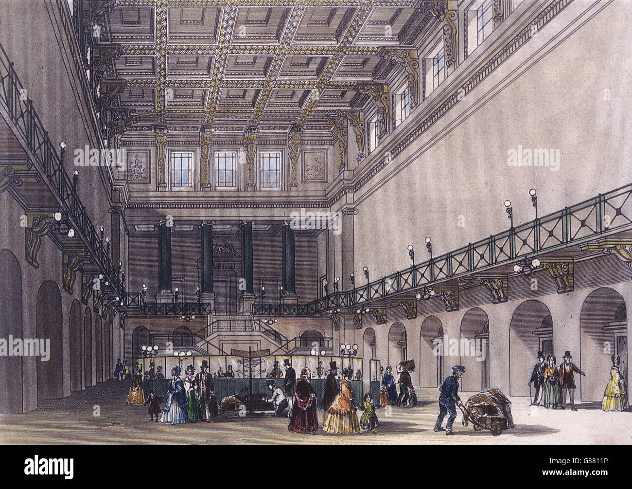 The Great Hall at Euston  Station, designed by Philip  Hardwick the Younger in the  Roman-Ionic style, wickedly  destroyed in 1963     Date: 1849 Stock Photo