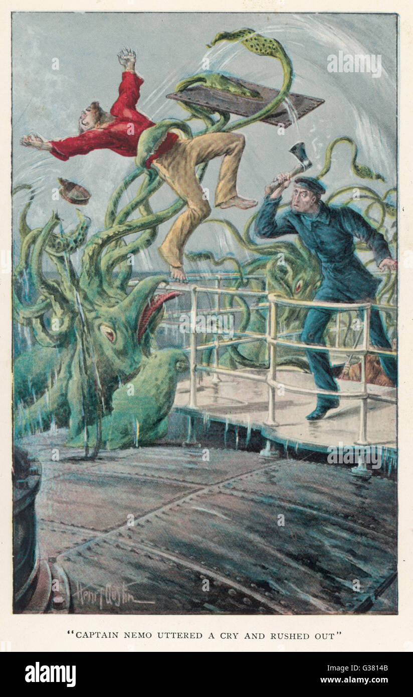 20,000 LIEUES SOUS LES MERS' [20 000 leagues under the sea] An attack from  a giant squid Date: 1870 Stock Photo - Alamy