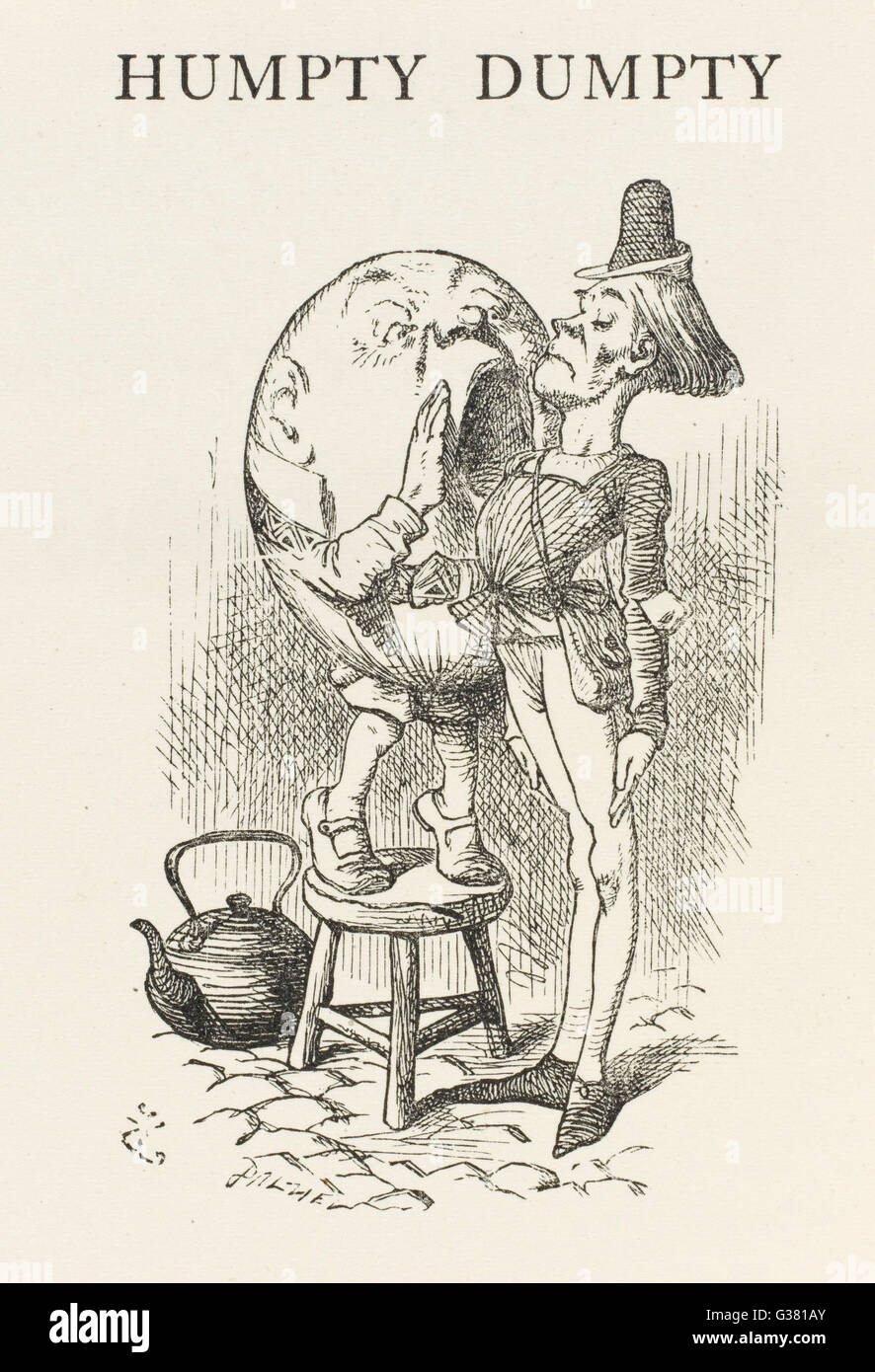 Humpty-Dumpty screams into the ear of the messenger        Date: First published: 1872 Stock Photo