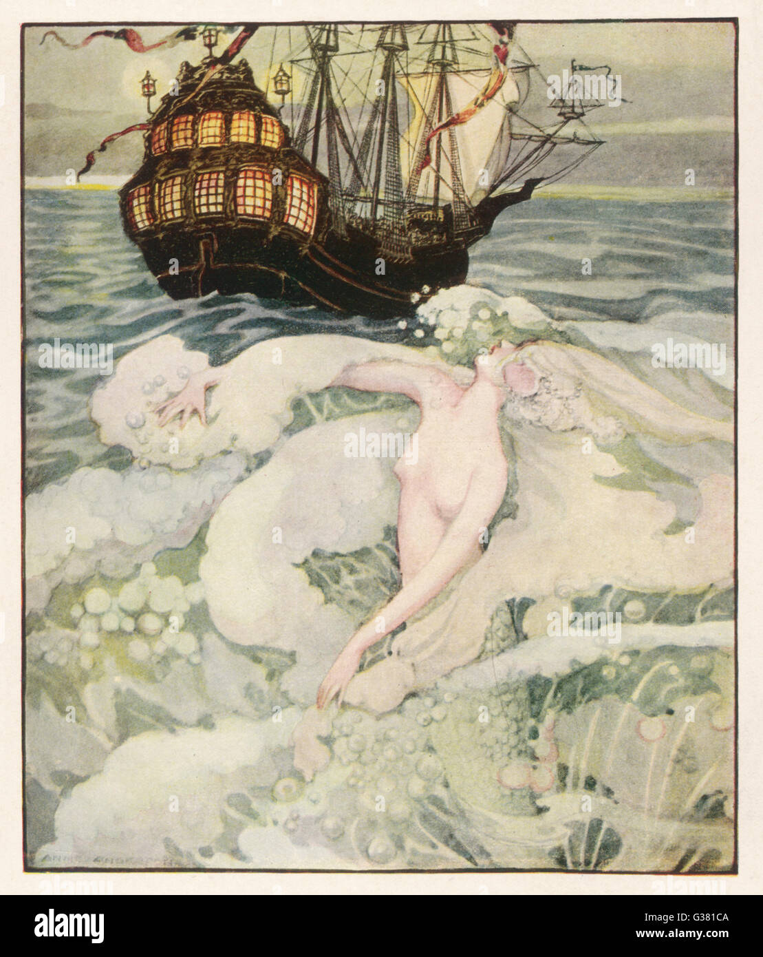 The little mermaid watches a  ship  (Hans Christian Andersen) Stock Photo