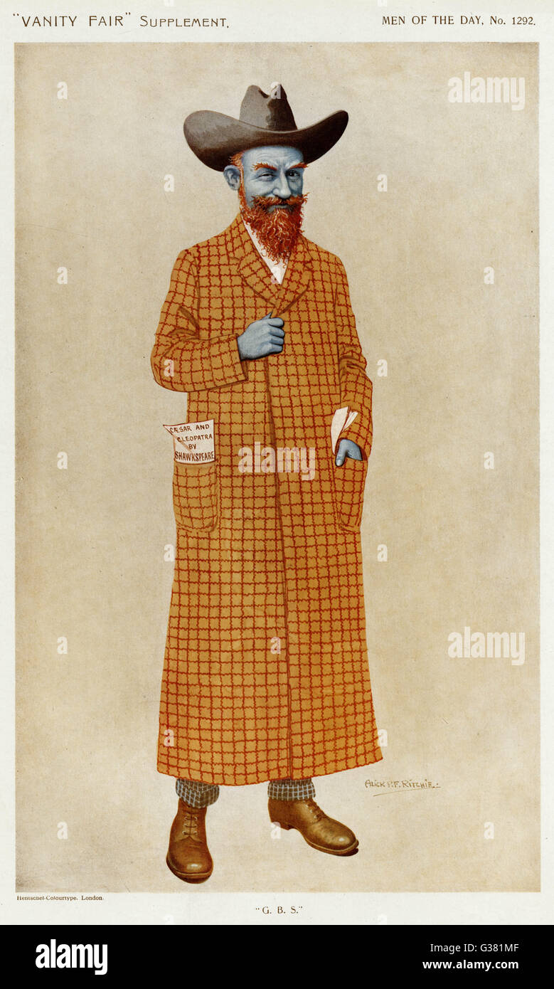 GEORGE BERNARD SHAW  British playwright and critic  in a long check coat       Date: 1856-1950 Stock Photo