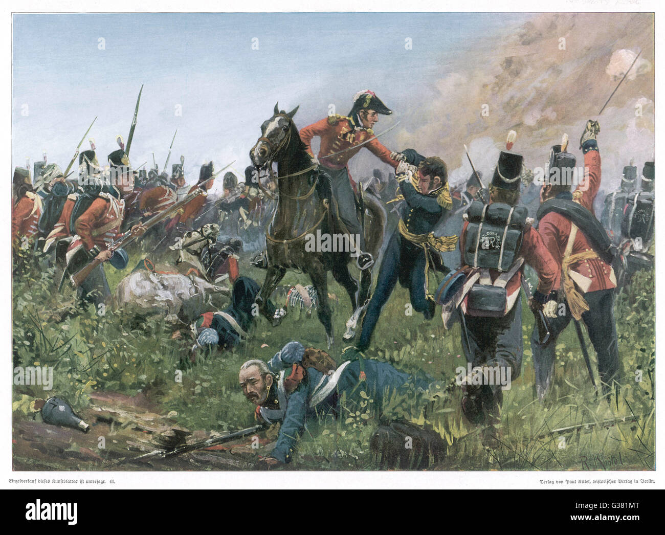 Battle of Waterloo - Colonel Halkett captures Cambronne Stock Photo