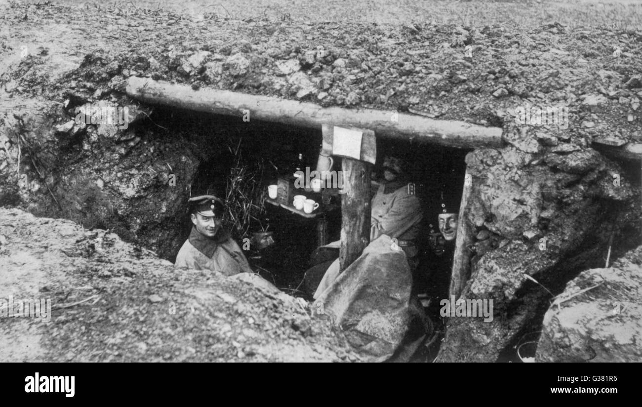 German officer in shelter elaborate entrenchment 1914 Stock Photo - Alamy