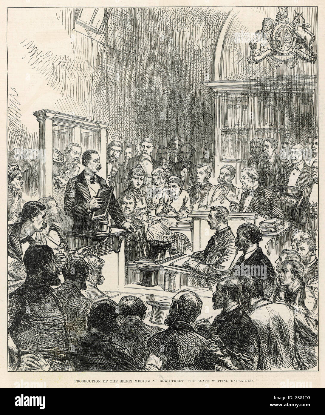 Henry Slade on trial at Bow  Street, London         Date: 1876 Stock Photo