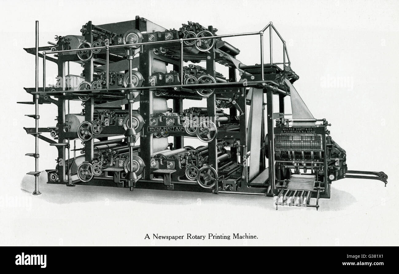 Newspaper rotary printing machine, by Walter Scott &amp; Co, Plainfield     Date: 1908 Stock Photo