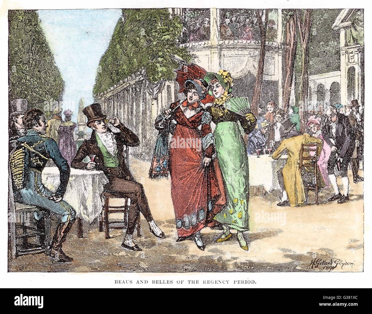 Beaux and belles of the Regency period in Vauxhall  Gardens       Date: circa 1810 Stock Photo