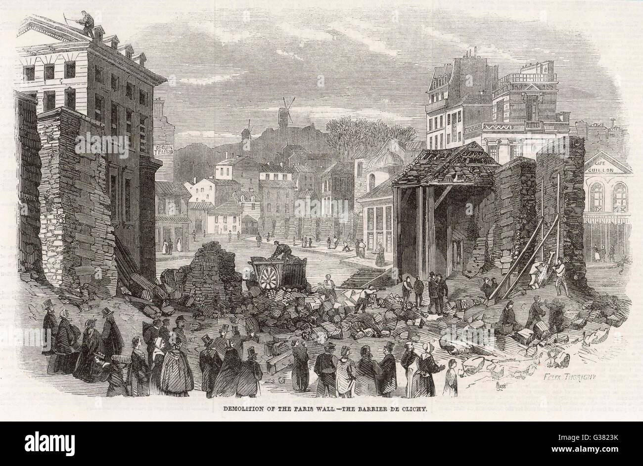 The demolition of the walls of Paris destruction of the Barriere de Clichy the butte de