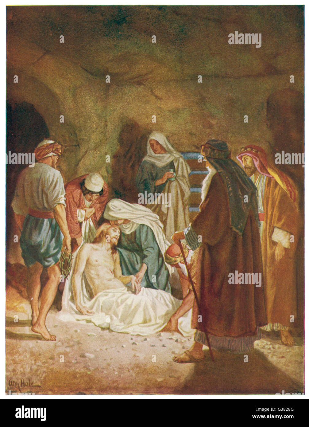 Jesus's body is taken away by  Joseph of Arimathea, and  placed in the tomb Stock Photo