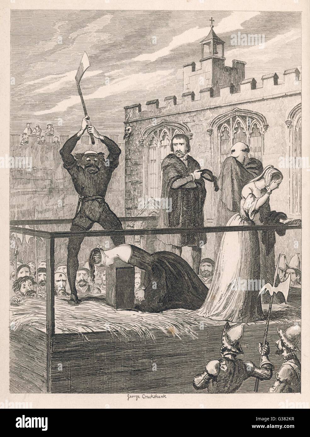 The execution of Lady Jane  Grey, queen for nine days,  at the Tower of London, on charges of treason       Date: 12 February 1554 Stock Photo