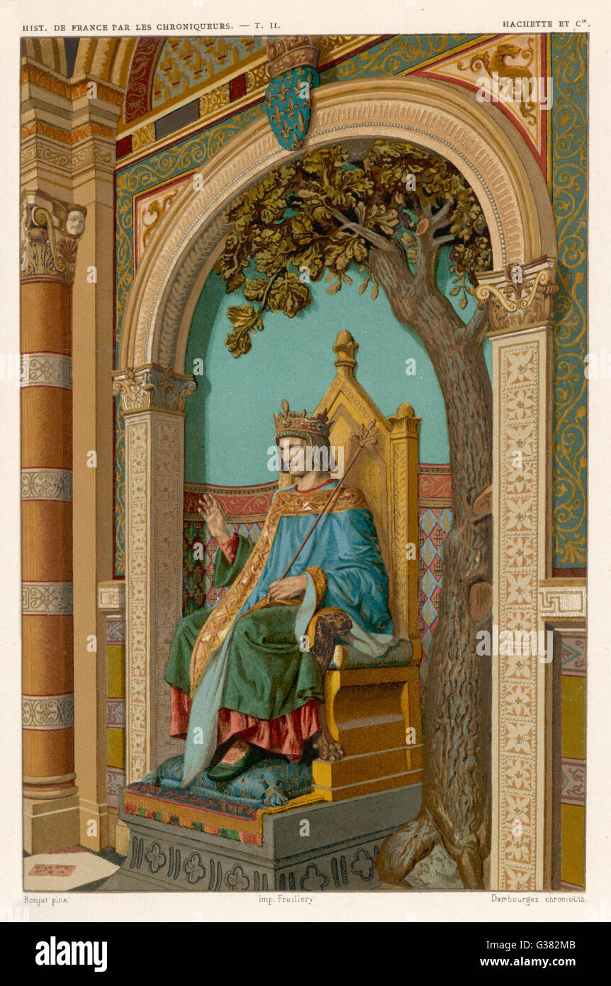 LOUIS IX, SAINT &amp; CRUSADER depicted dispensing justice         Date: 1215-1270 Stock Photo