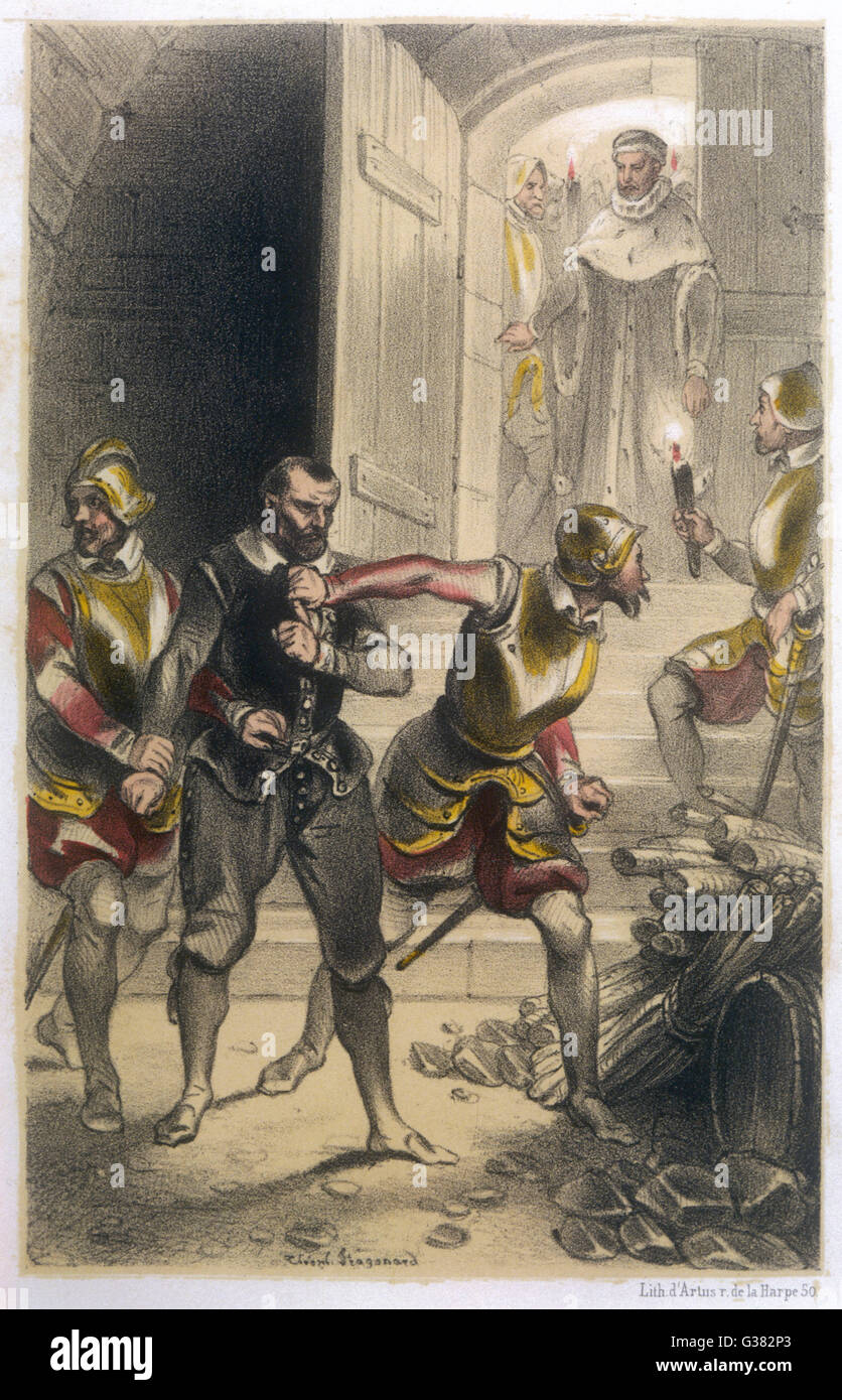 Guy Fawkes is caught red- handed in the cellars of  the Houses of Parliament        Date: 5 November 1605 Stock Photo
