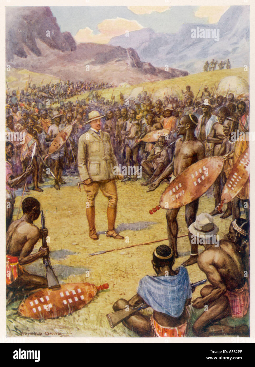 CECIL RHODES Statesman, entrepreneur and imperialist in South Africa,  making peace with the Matabele, 1896 Date: 1853 - 1902 Stock Photo - Alamy